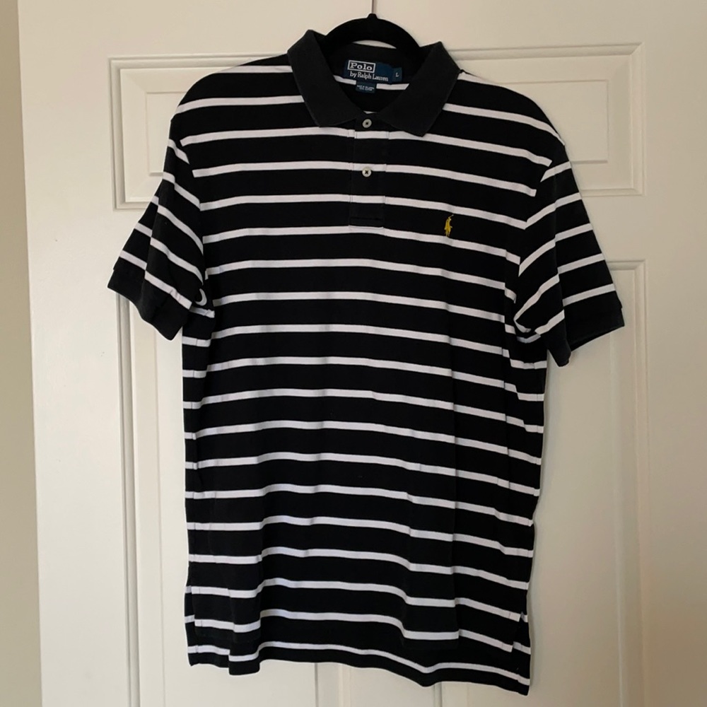 Ralph Lauren Polo Shirt - Black w White Stripes